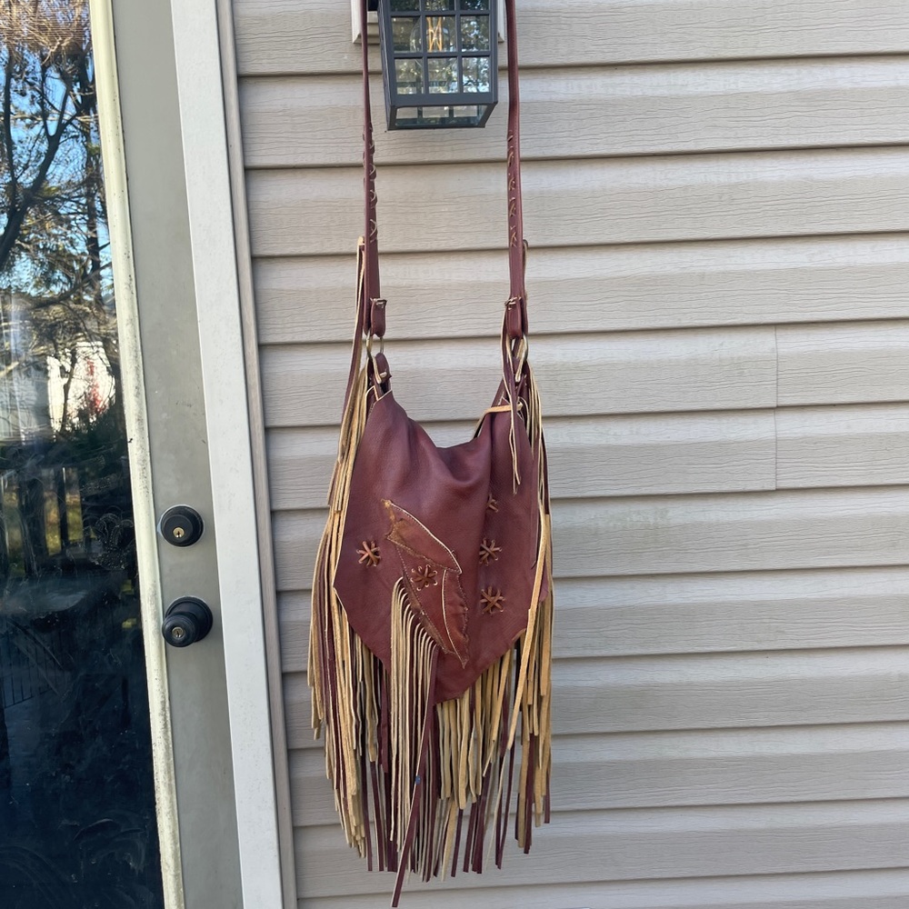 Blackcrow handmade leather fringe boho bag OOAK